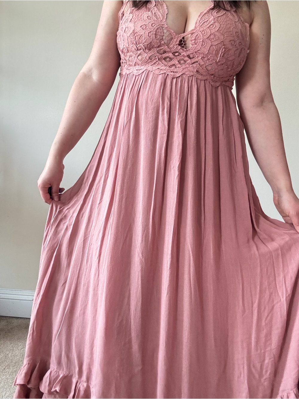 Free People One Blush Pink Lace-Trim Maxi Dress - Picture 3 of 10